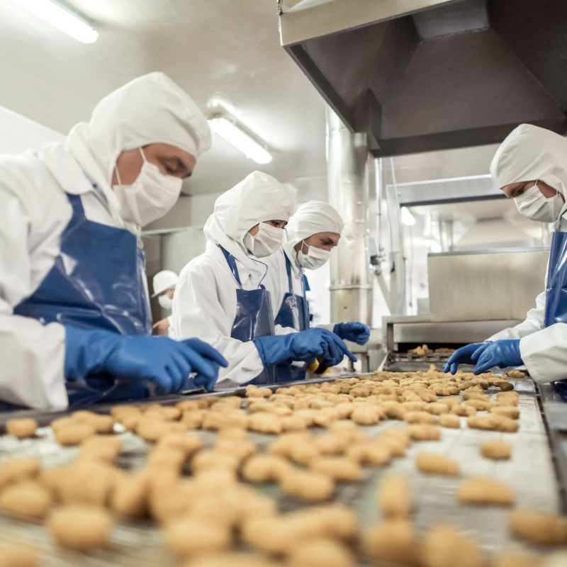 Uniformes industriais alimentícios higienizados com rigor.